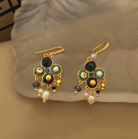 Pearl Beaded Tassel Hook Earrings