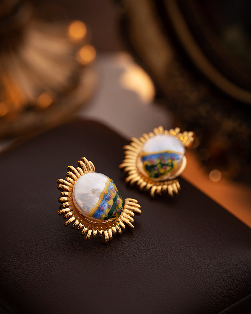 Oil Painting-Inspired Natural Pearl Earrings