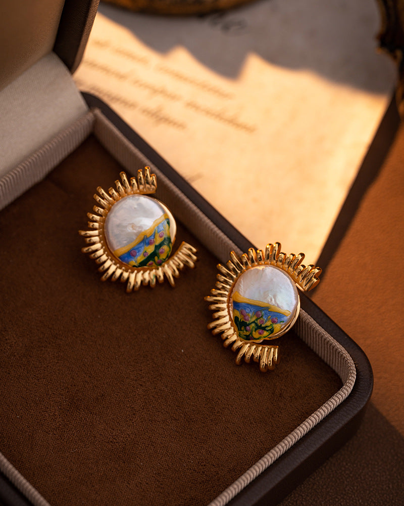 Oil Painting-Inspired Natural Pearl Earrings