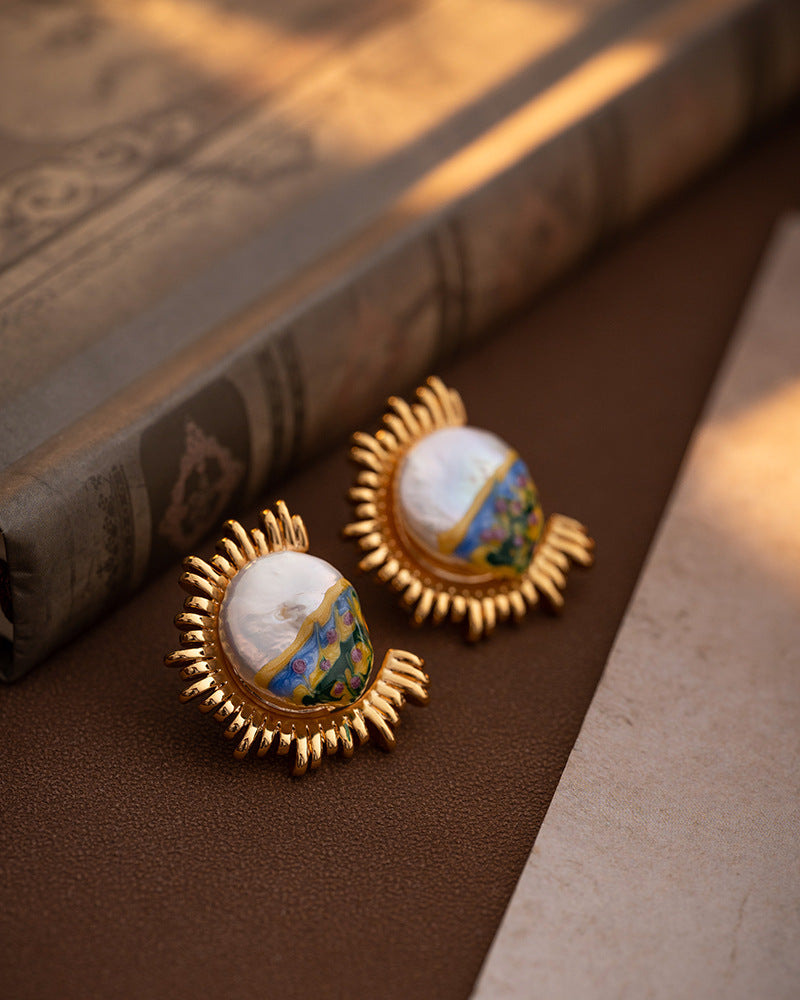Oil Painting-Inspired Natural Pearl Earrings