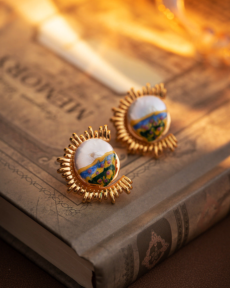 Oil Painting-Inspired Natural Pearl Earrings