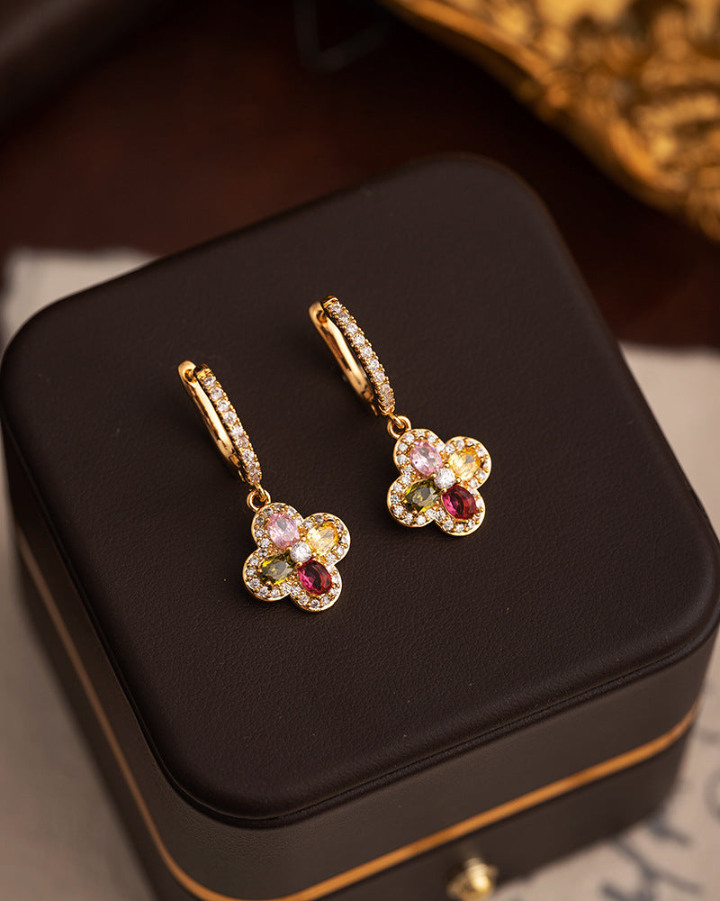 Four-Leaf Clover Multicolor Cubic Zirconia Earrings