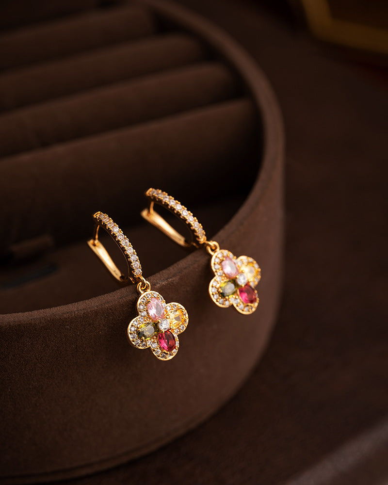 Four-Leaf Clover Multicolor Cubic Zirconia Earrings