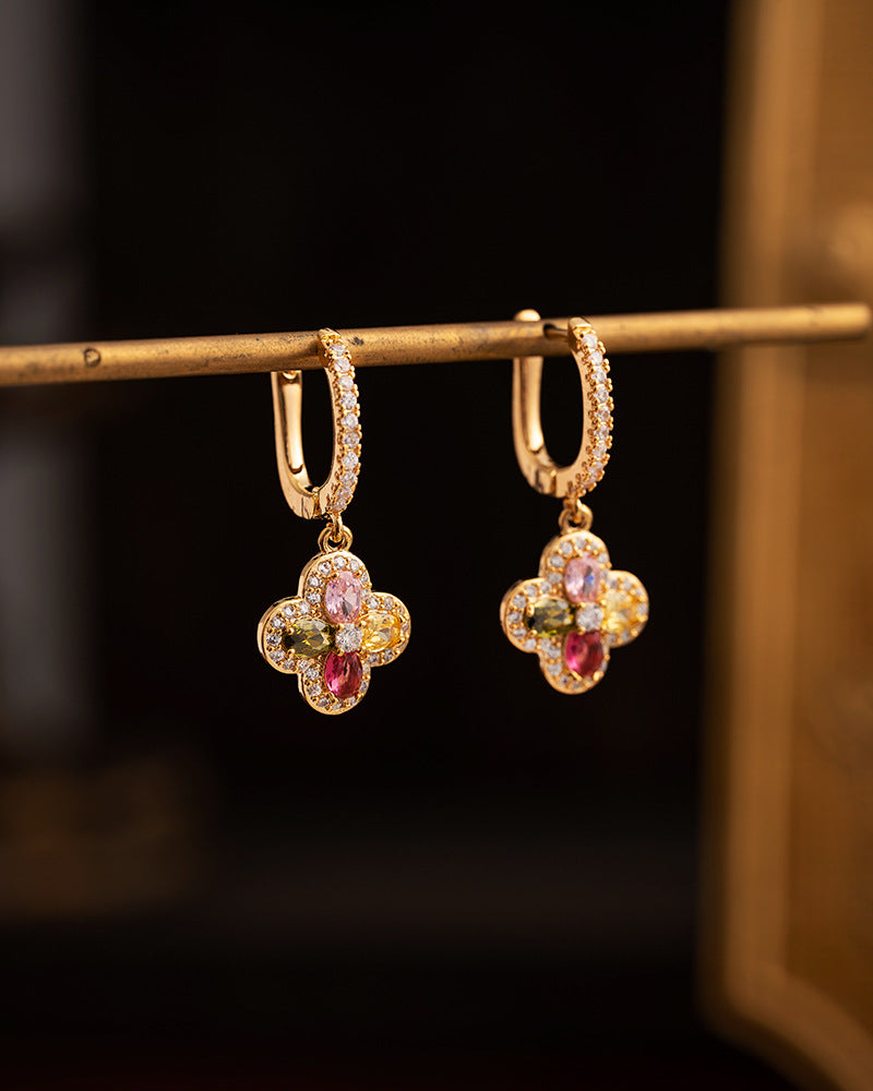 Four-Leaf Clover Multicolor Cubic Zirconia Earrings
