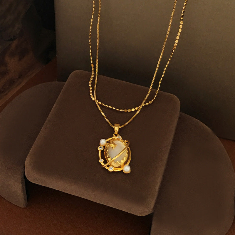 Double Chains Design - Planet Pendant Necklace