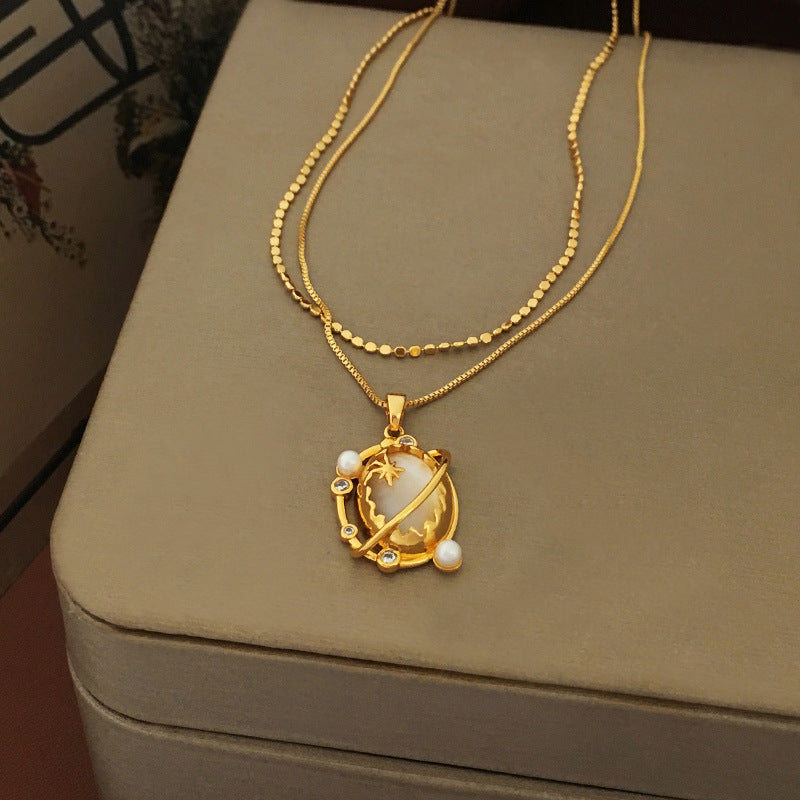 Double Chains Design - Planet Pendant Necklace