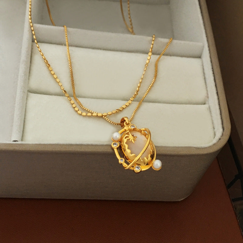 Double Chains Design - Planet Pendant Necklace