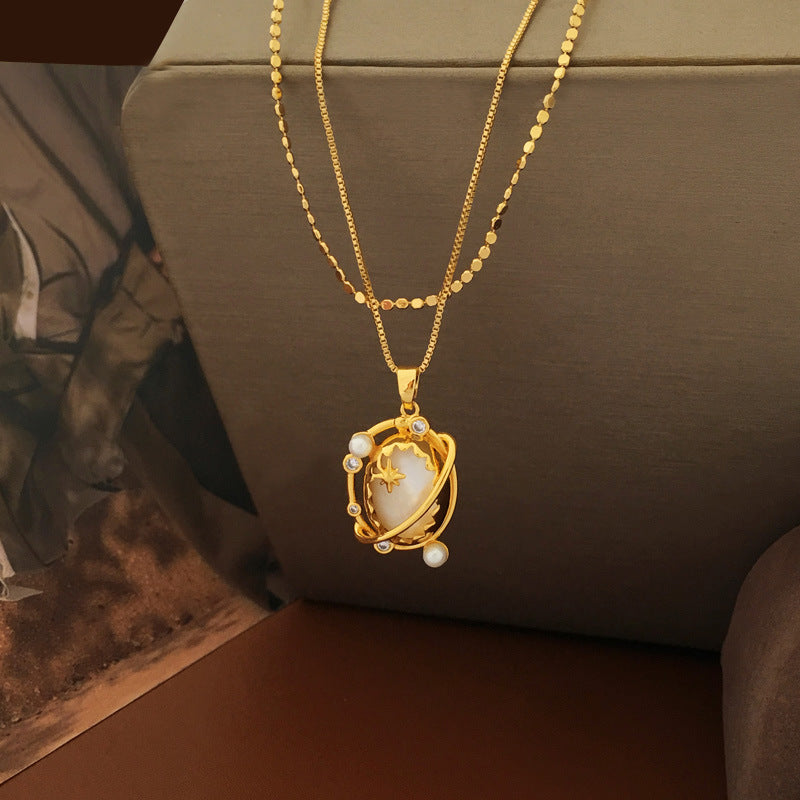 Double Chains Design - Planet Pendant Necklace