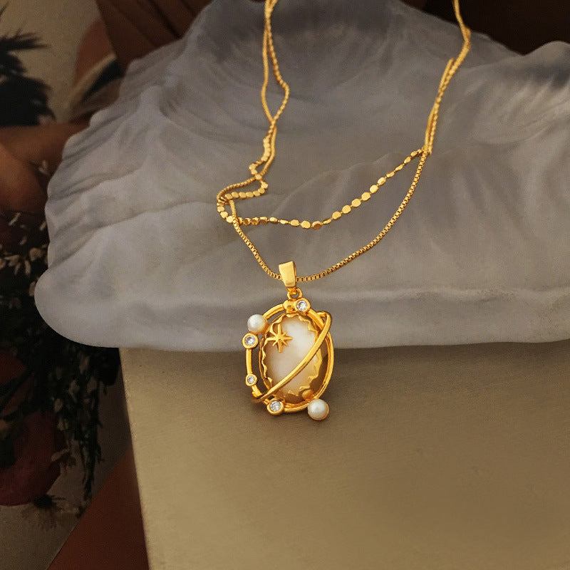 Double Chains Design - Planet Pendant Necklace