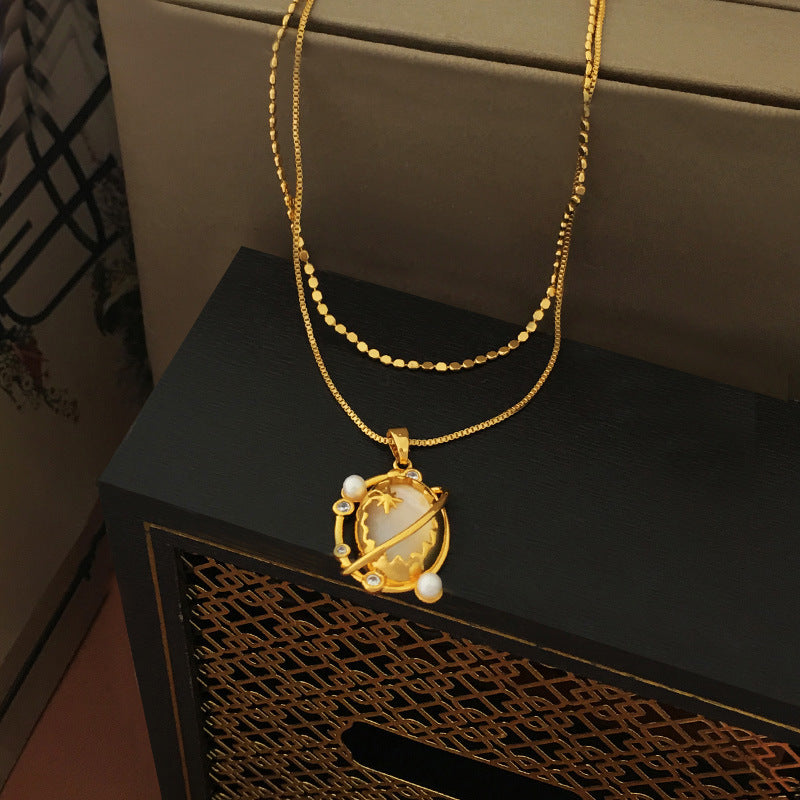 Double Chains Design - Planet Pendant Necklace