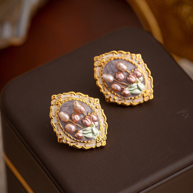 Oil Painting Style Baroque Pearl Earrings