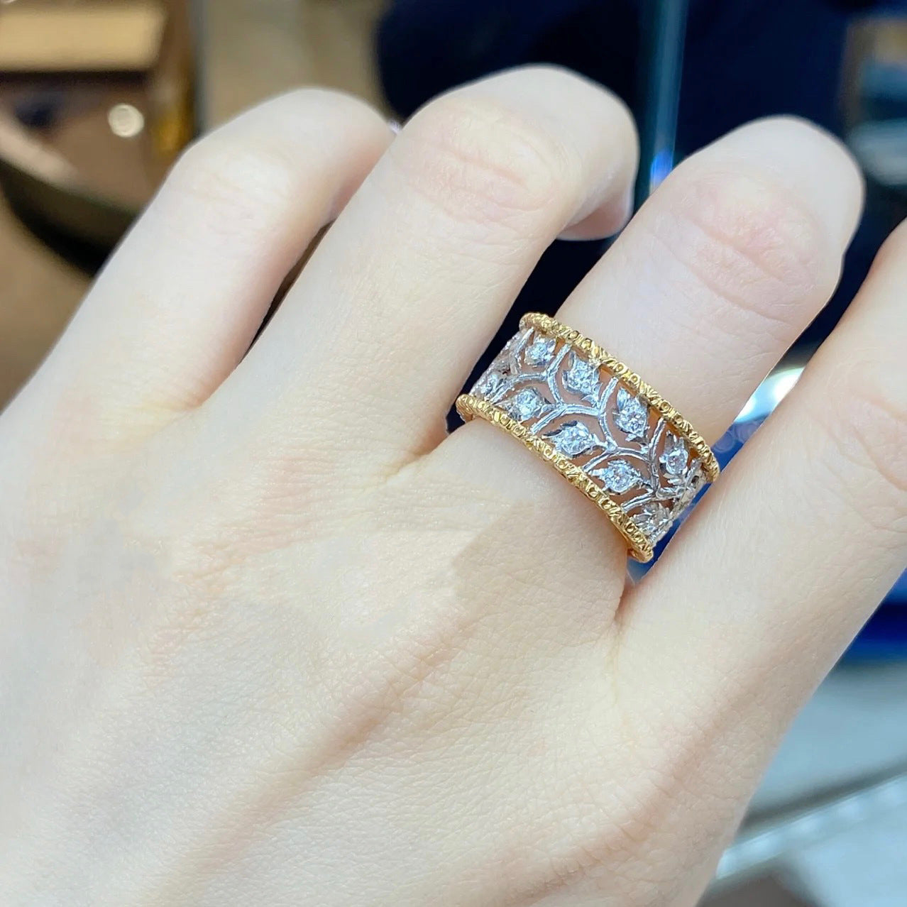 Leaf Filigree Adjustable Ring (Silver & Gold)