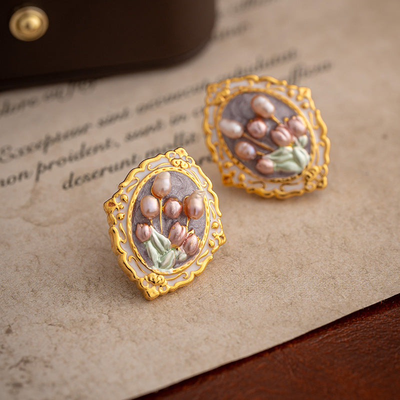 Oil Painting Style Baroque Pearl Earrings