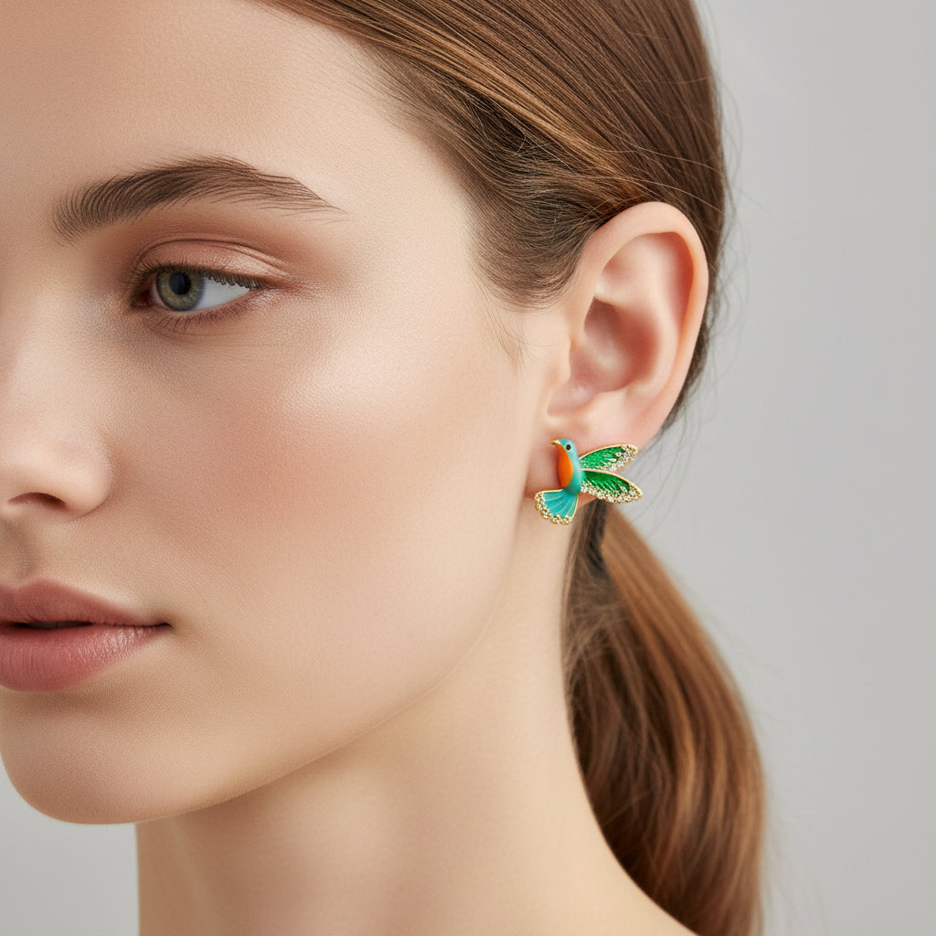 Enamel Bird Stud Earrings