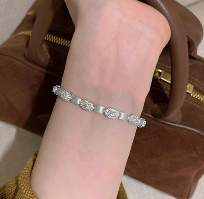 Brushed Oval Tennis Bracelet (Silver)