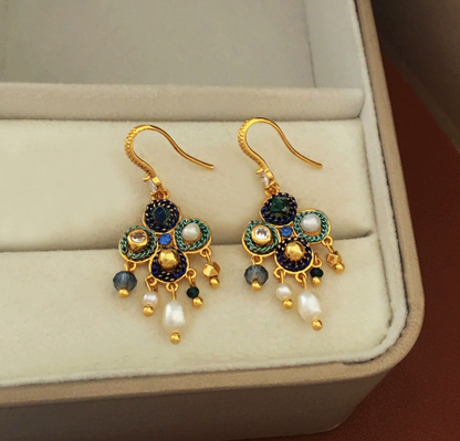 Pearl Beaded Tassel Hook Earrings