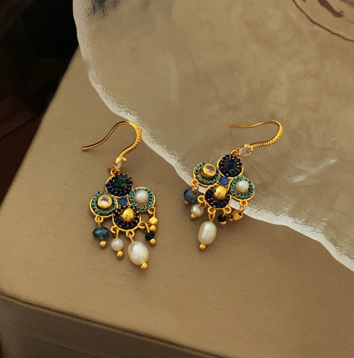Pearl Beaded Tassel Hook Earrings