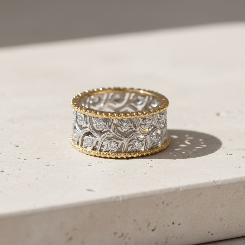 Leaf Filigree Adjustable Ring (Silver & Gold)