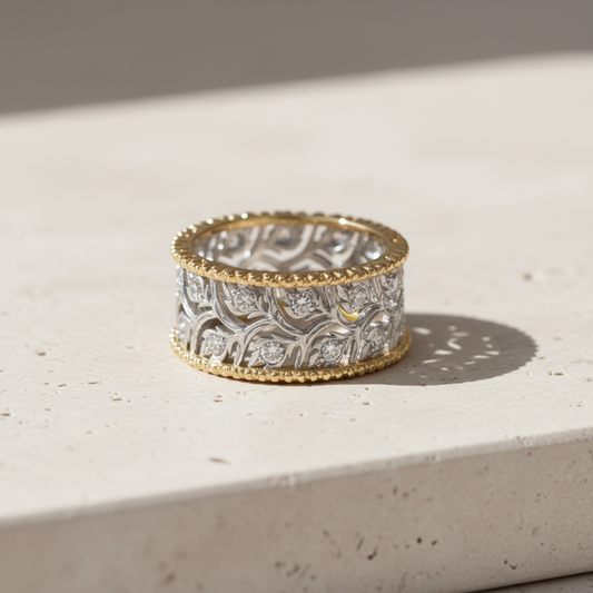 Leaf Filigree Adjustable Ring (Silver & Gold)