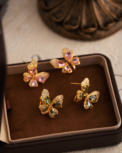 Zirconia-Set Butterfly Earrings