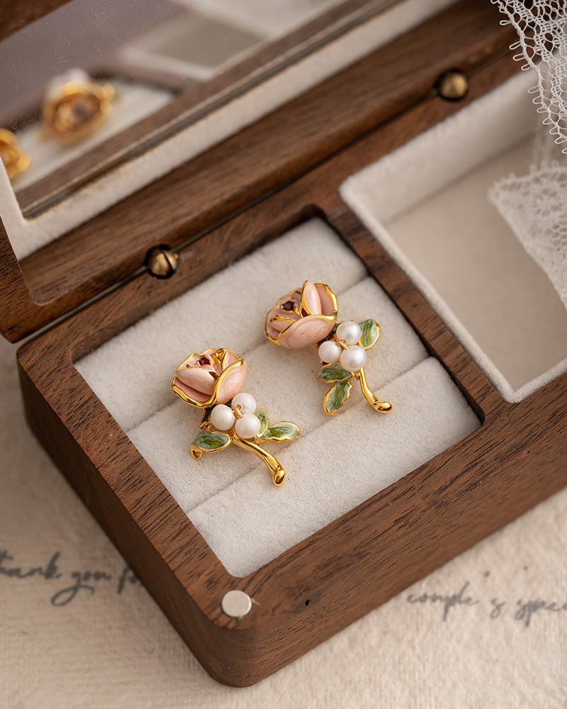Oil Painting Pearl Flower Earrings