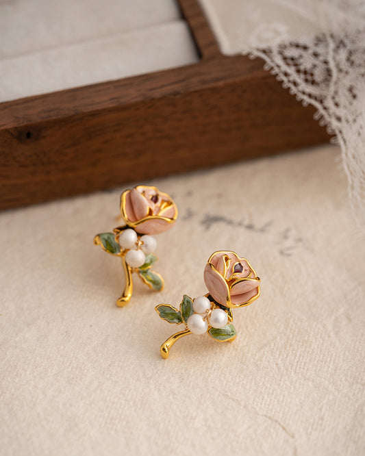 Oil Painting Pearl Flower Earrings