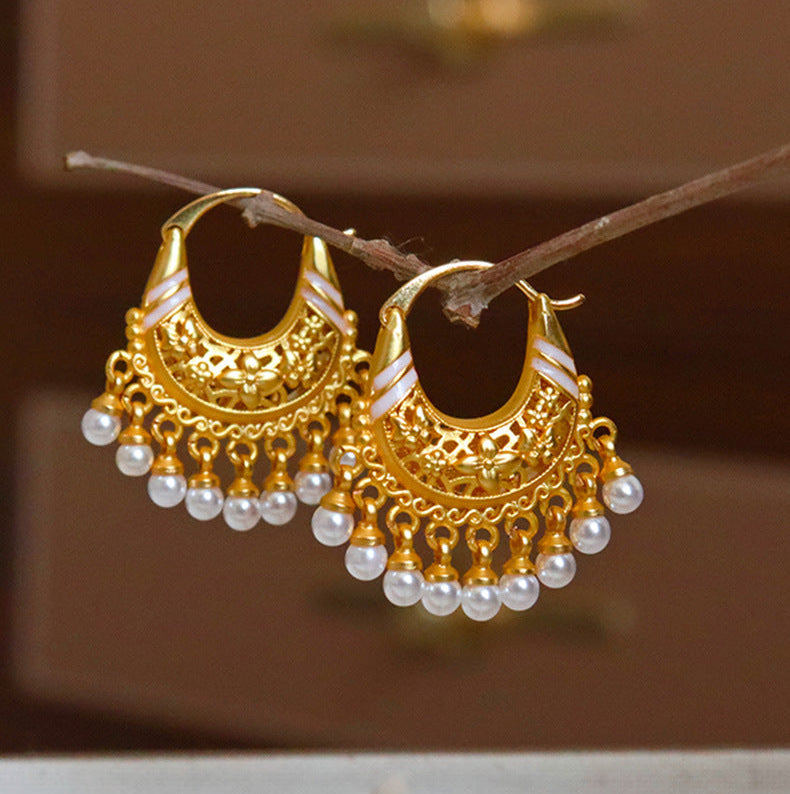 Pearl Fringe Hoop Earrings