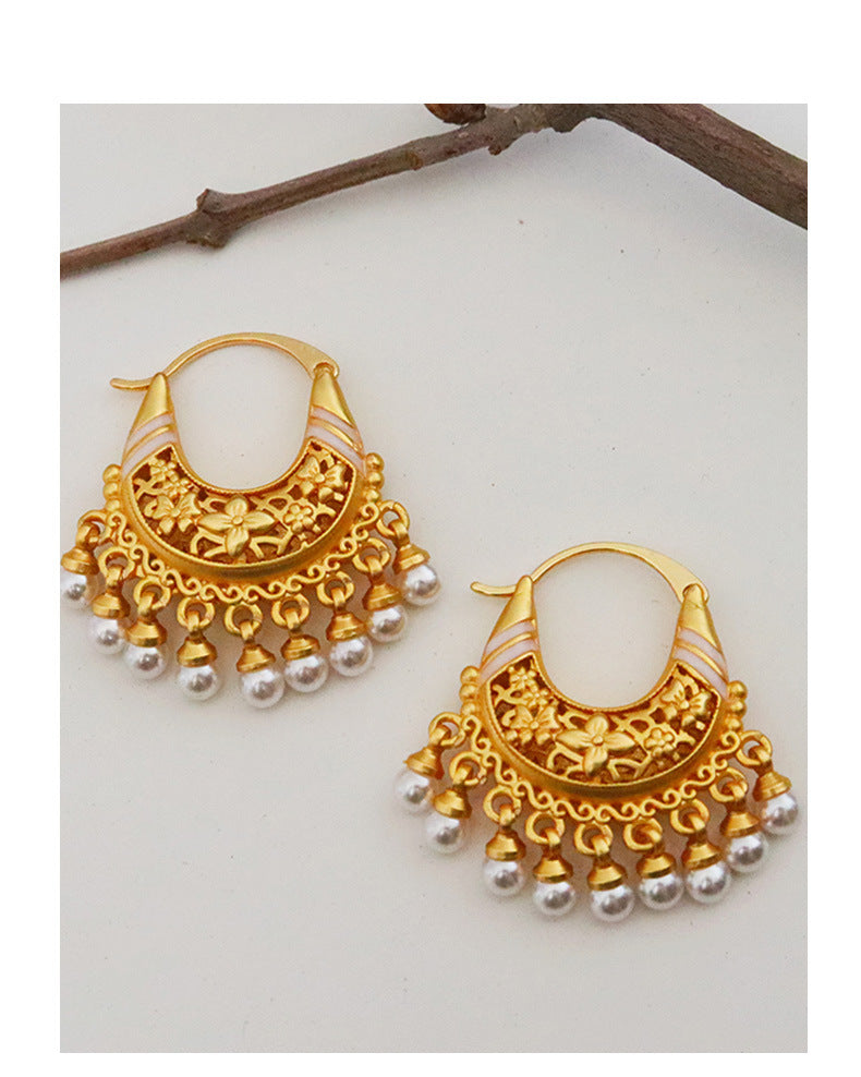 Pearl Fringe Hoop Earrings