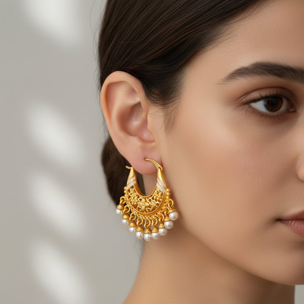 Pearl Fringe Hoop Earrings