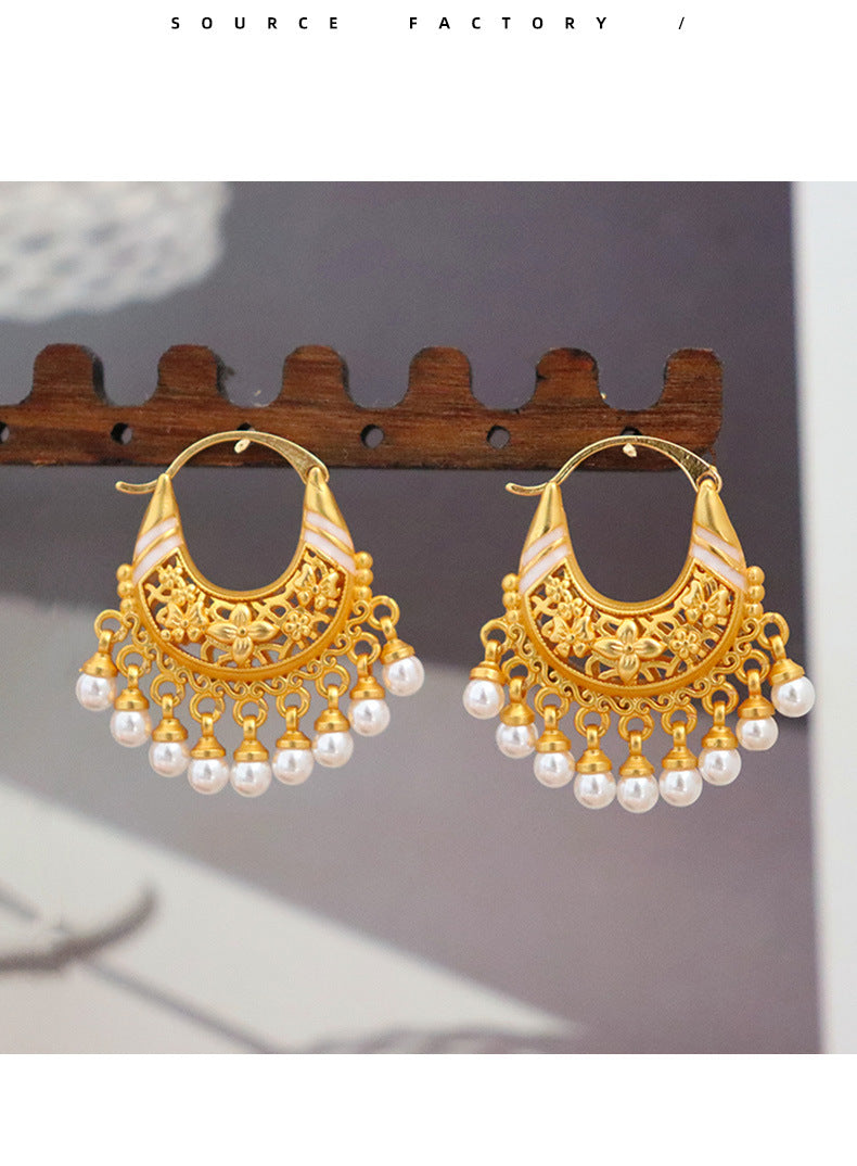 Pearl Fringe Hoop Earrings