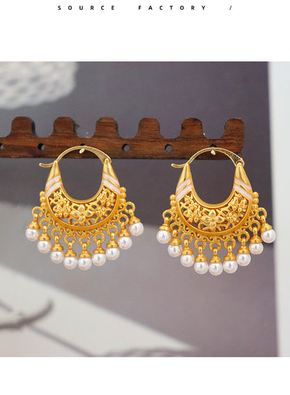 Pearl Fringe Hoop Earrings
