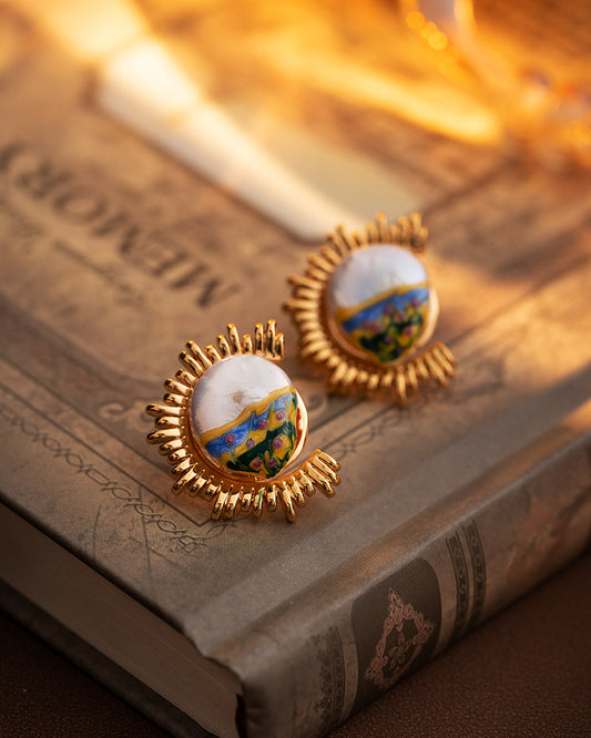 Oil Painting-Inspired Natural Pearl Earrings