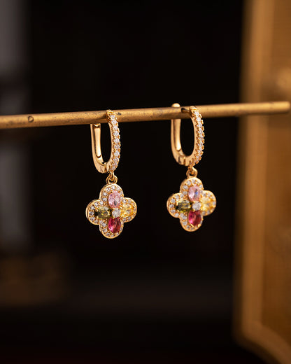 Four-Leaf Clover Multicolor Cubic Zirconia Earrings