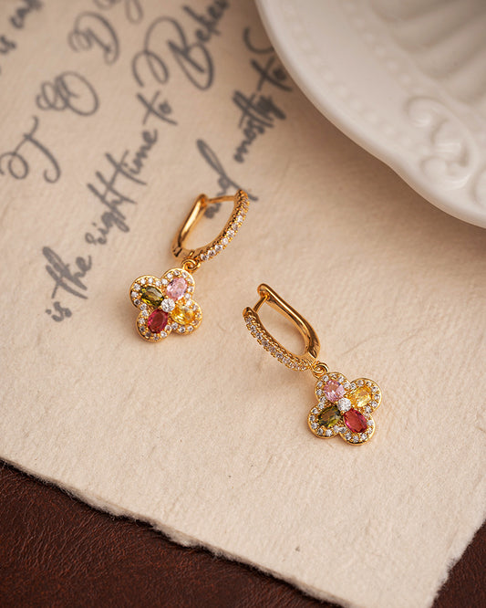 Four-Leaf Clover Multicolor Cubic Zirconia Earrings