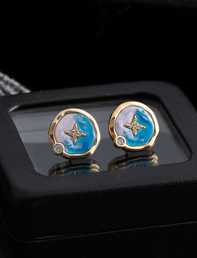 Round Enamel Drip Glaze Star Earrings