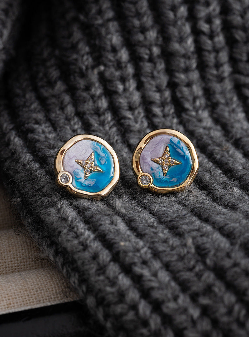 Round Enamel Drip Glaze Star Earrings