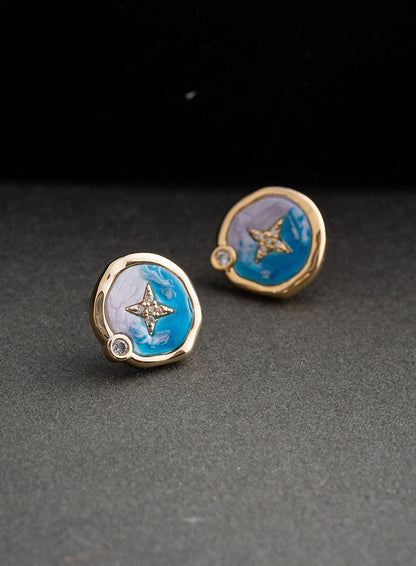 Round Enamel Drip Glaze Star Earrings