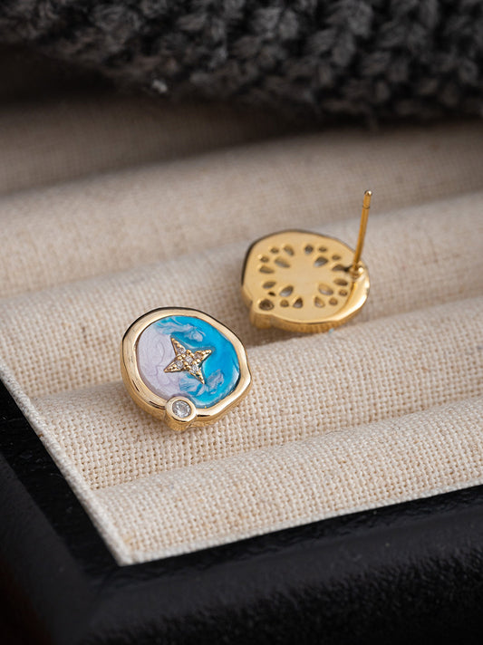 Round Enamel Drip Glaze Star Earrings