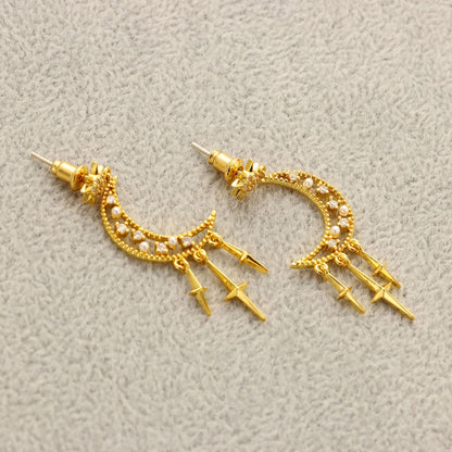 Crescent Fringe Stud Earrings