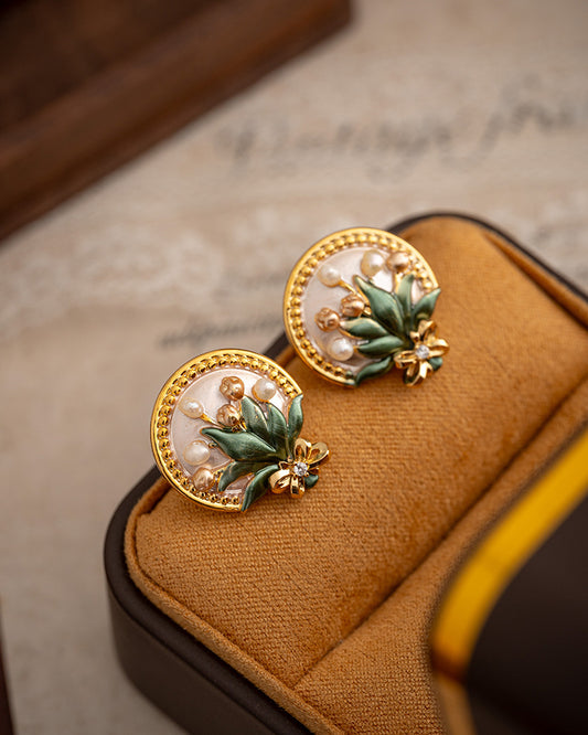 Oil Painting Style Baroque Pearl Flower Earrings