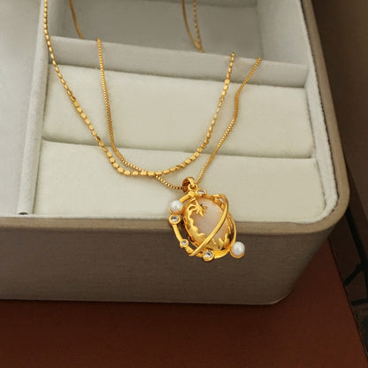 Double Chains Design - Planet Pendant Necklace