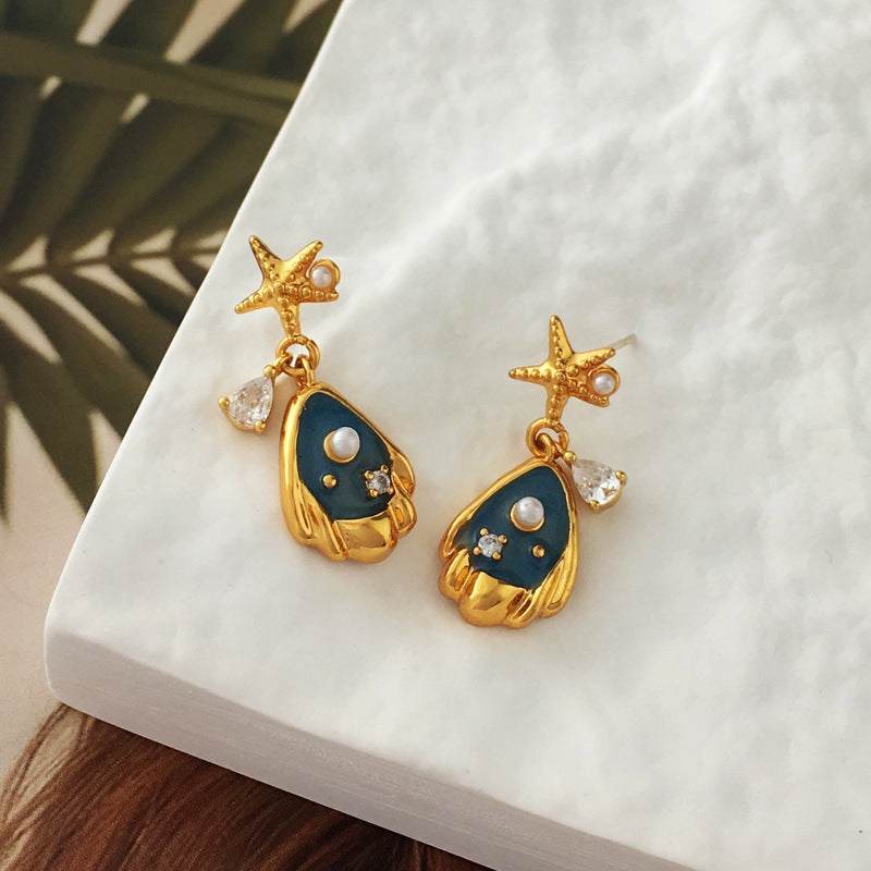 Shell and Starfish Design Earrings