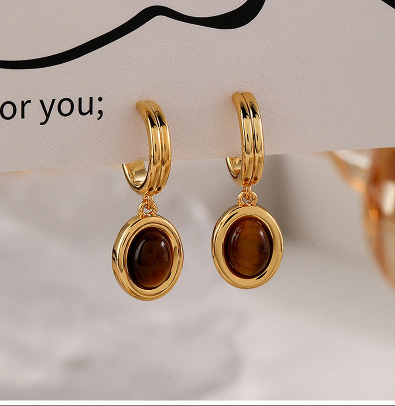 Classic Tiger Eye Drop Stud Earrings