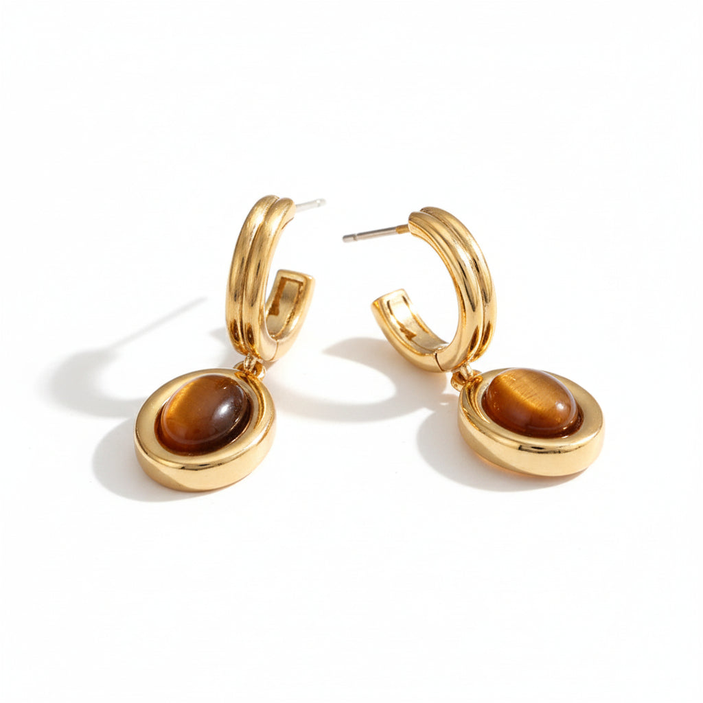 Classic Tiger Eye Drop Stud Earrings