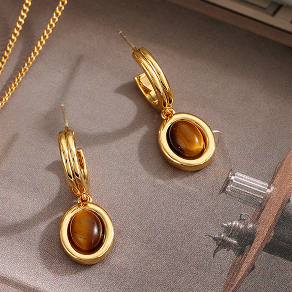 Classic Tiger Eye Drop Stud Earrings