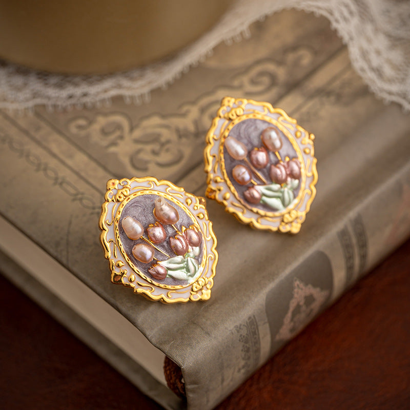 Oil Painting Style Baroque Pearl Earrings