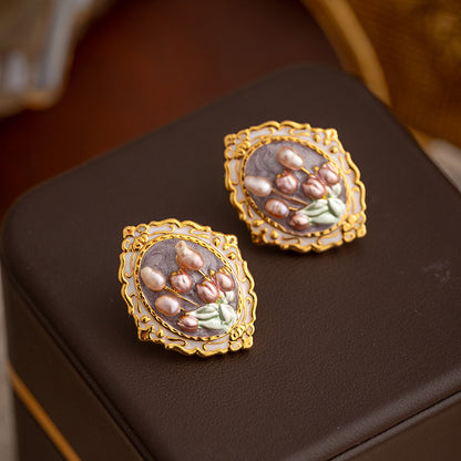 Oil Painting Style Baroque Pearl Earrings