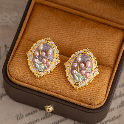 Oil Painting Style Baroque Pearl Earrings