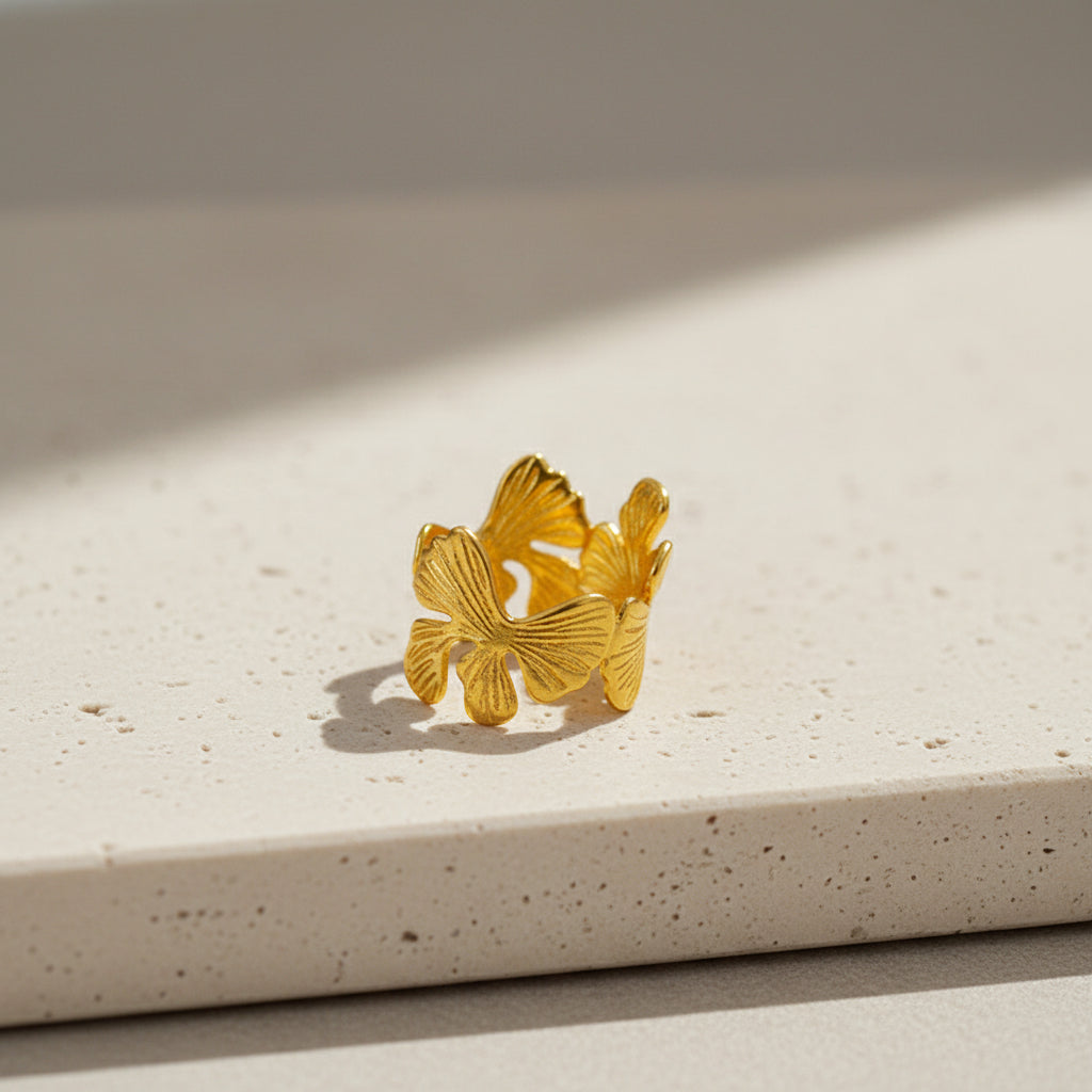 Ginkgo Leaf Adjustable Ring