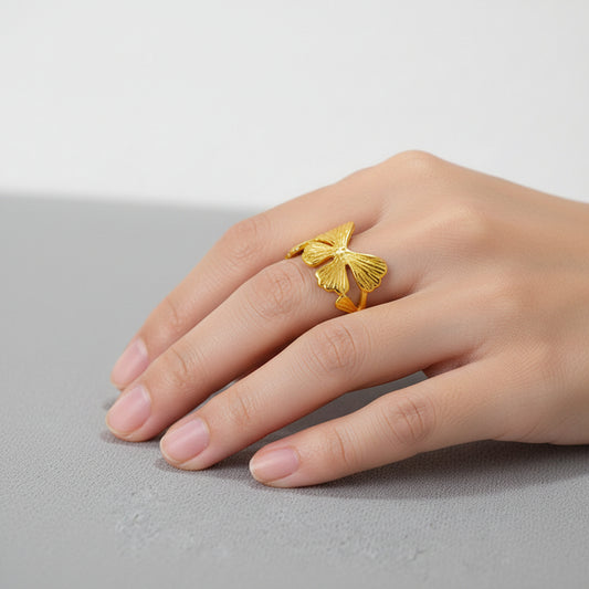 Ginkgo Leaf Adjustable Ring